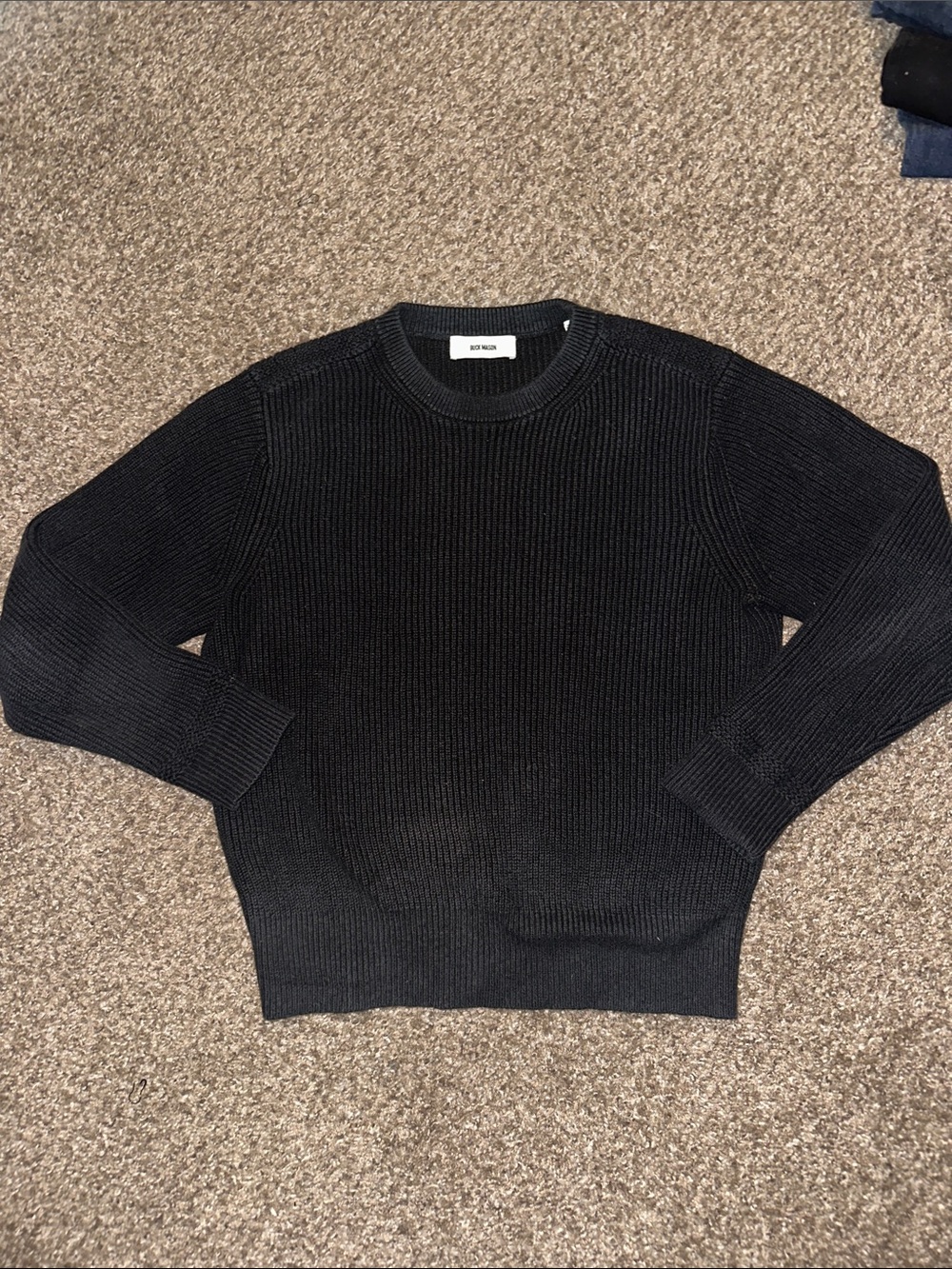 Buck Mason Black Rib-Stitch Crewneck Sweater